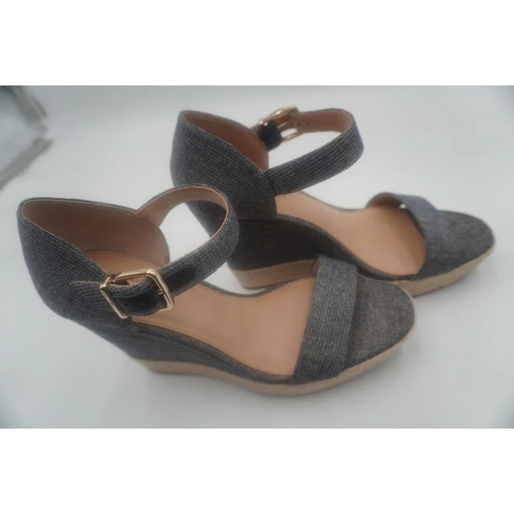 ANTONIO MELANI Lauralyn Navy Blue Gold Resort Ankle Vacation Wedge Sandals Sz 9M
